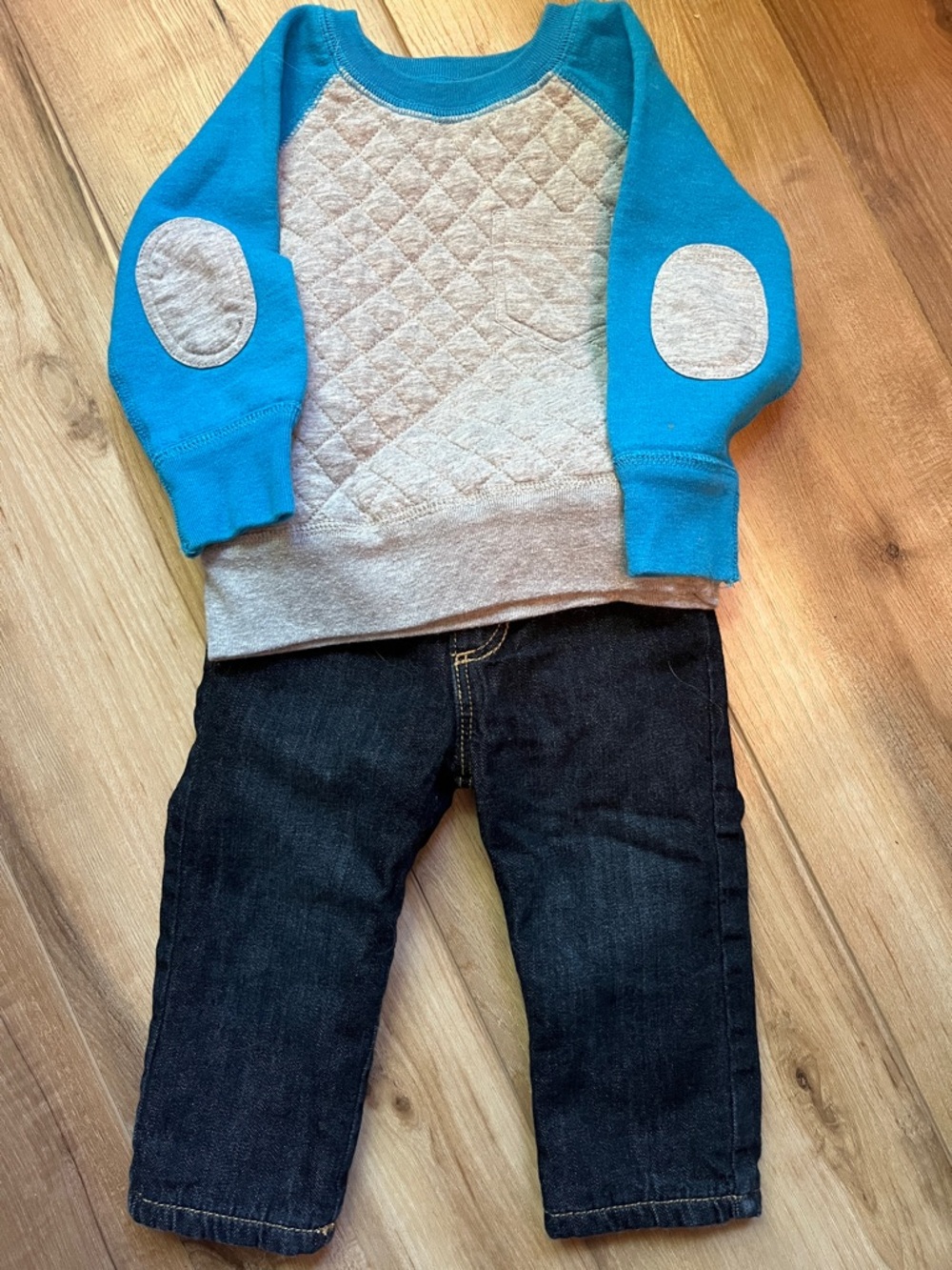 Children’s Place Sweatshirt with Elbow Patches and Old Navy Fleece Lined Jeans